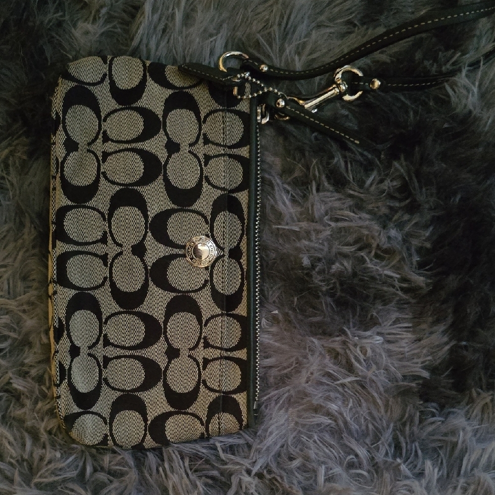 Coach Black and Grey Signature Wristlet